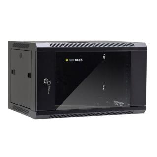 Szafa wisząca 19" Netrack, 6U/600x450mm – czarny, drzwi szklane, otwierane boki