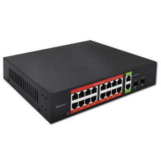 Switch niezarządzalny Qoltec przełącznik sieciowy Gigabit Ethernet PoE | 16x RJ45 | 2x RJ45 Uplink | 2x SFP | 1000 Mb/s