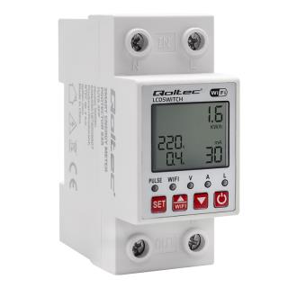Przekaźnik Qoltec 63A na szynę DIN z licznikiem energii elektyrcznej | Timer | TUYA | Wi-Fi | LED