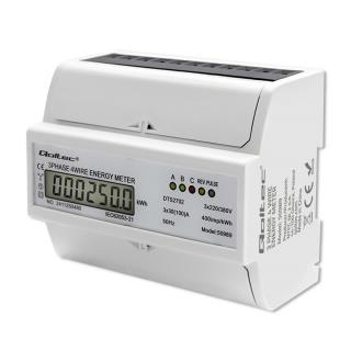 Miernik zużycia enrgii Qoltec na szynę DIN | Trójfazowy dwukierunkowy elektroniczny licznik | 400V | 100A | LCD | 4P