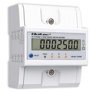 Miernik zużycia energii Qoltec trójfazowy na szynę DIN